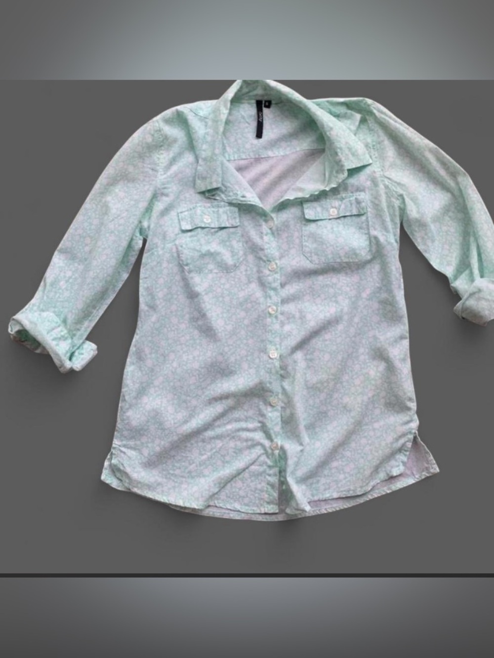 Soft Girl Preppy Mint Green and White Ditsy Floral Button Up 3/4 Sleeve Shirt